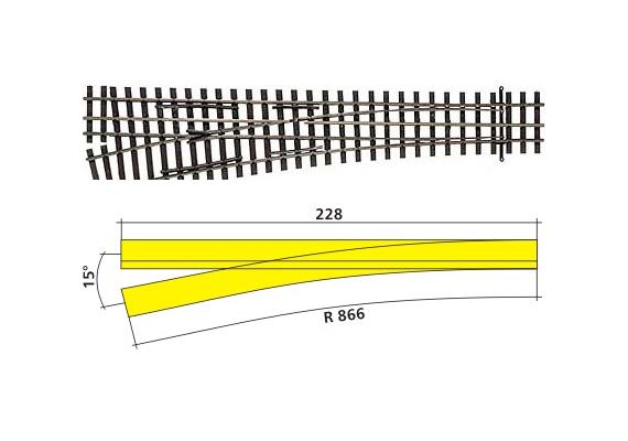 Dreischienen-Schmalspurweiche DSSW H0/H0m-H0 links