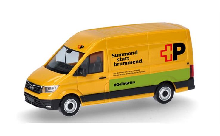 Herpa 098571 MAN eTGE Kasten Hochdach "Schweizerische Post AG" (CH) 1/87