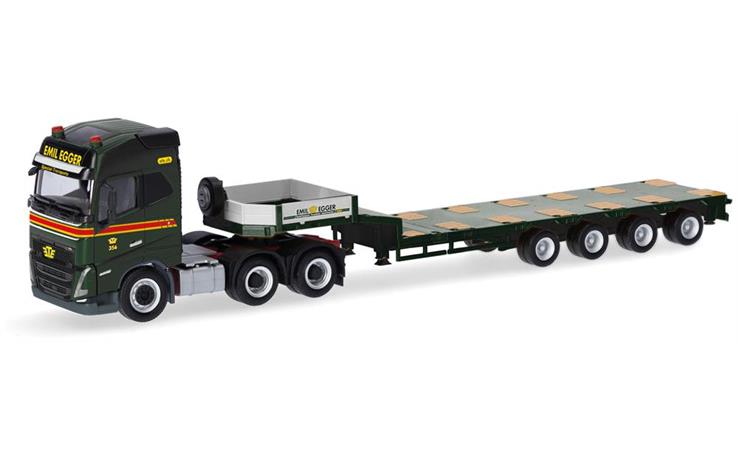 Herpa 318853 Volvo FH GL 2020 Semitieflade-Sattelzug "Emil Egger" (St. Gallen) 1/87