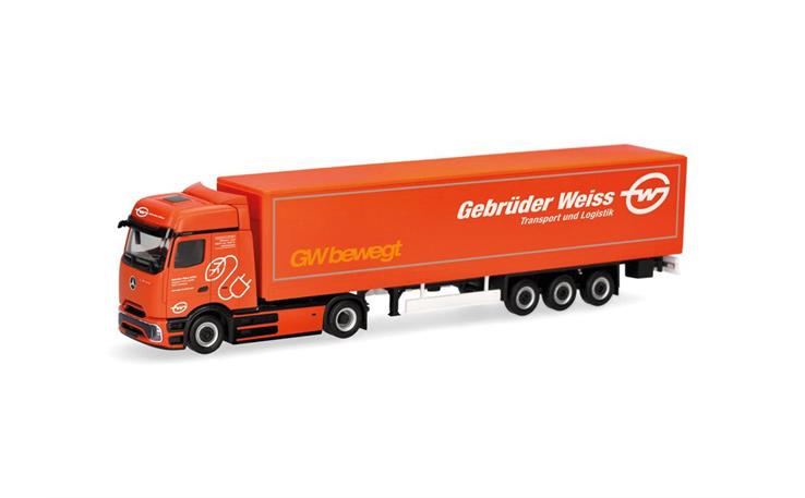 Herpa 320177 MB eActros 600 ProCabin Bigspace Planen-Sattelzug "Gebrüder Weiss" (AT) 1/87