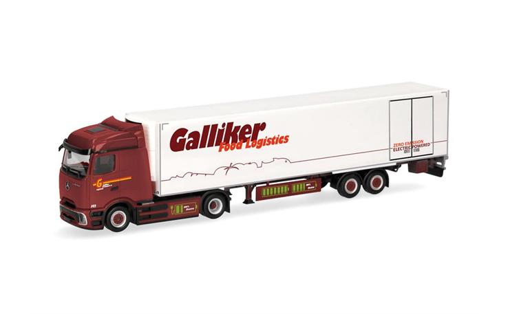 Herpa 321952 Mercedes-Benz eActros 600 Bigspace Kühlkoffer-Sattelzug "Galliker" (CH) 1/87