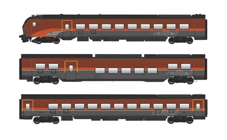 Jägerndorfer 12302 3-tlg. Railjet 2 - Garnitur "DANI" der ÖBB, H0 AC Digital Sound