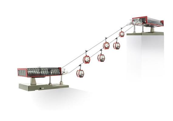 Jägerndorfer 82496 Seilbahn H0 D-Line Set rot/schwarz mit 6 Gondeln "Omega V" & 1 Stütze