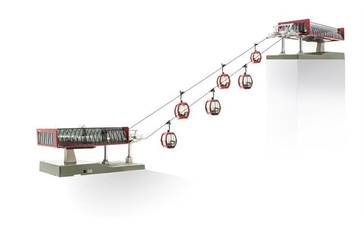 Jägerndorfer 82496 Seilbahn H0 D-Line Set rot/schwarz mit 6 Gondeln "Omega V" & 1 Stütze