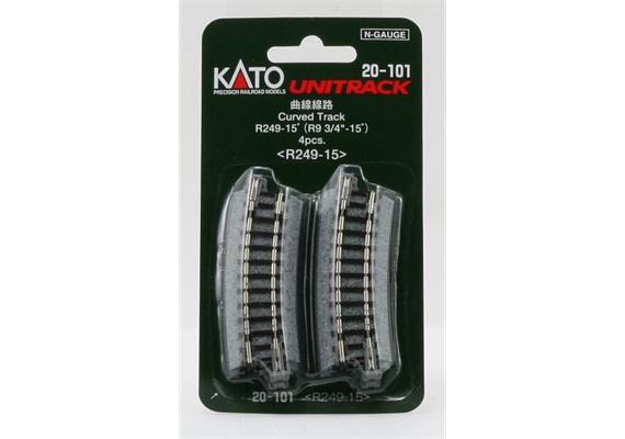 Kato 20-101 Gleis gebogen R 249-15°, 4 Stück im Blister