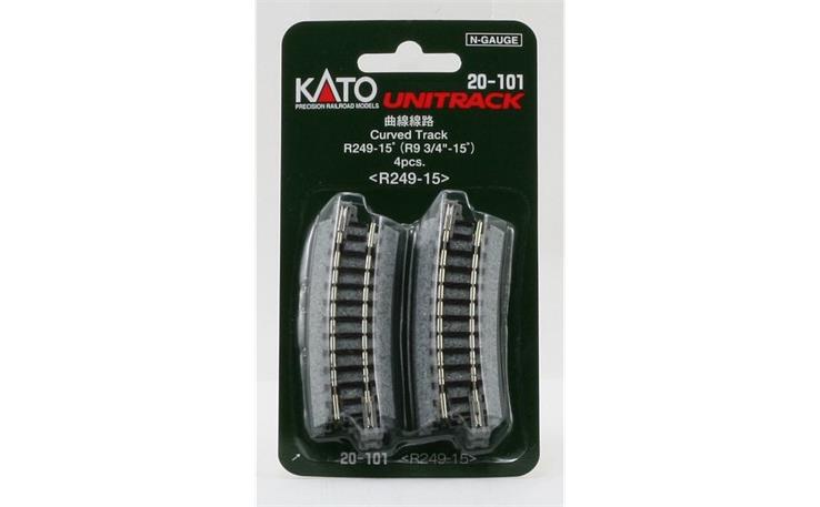 Kato 20-101 Gleis gebogen R 249-15°, 4 Stück im Blister