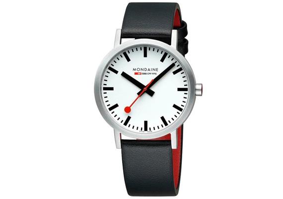 MONDAINE, Classic 40mm, Edelstahl brossiert, Schwarzes Veganes Trauben Lederarmband