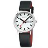 MONDAINE, Classic Day Date 36mm, Edelstahl poliert, Schwarzes Veganes Trauben Lederarmband