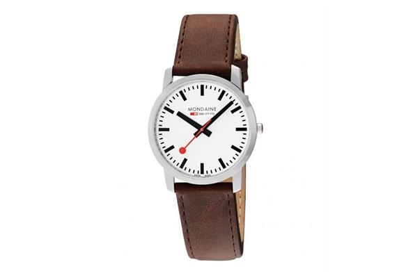 MONDAINE, Simply Elegant 40mm, braune Lederarmbanduhr, poliert