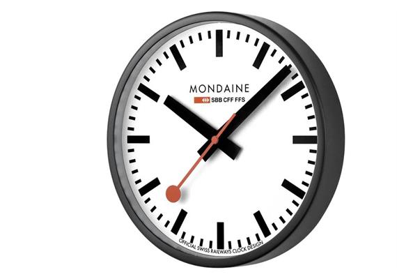 MONDAINE, Wall Clock 25cm, Original Bahnhofswanduhr, schwarz