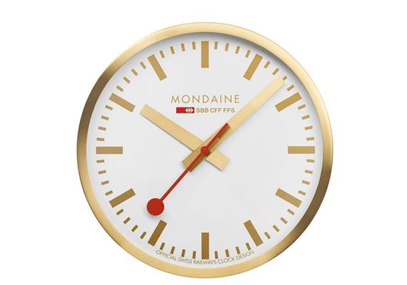 MONDAINE, Wanduhr 25cm, Gold, Original Bahnhofswanduhr