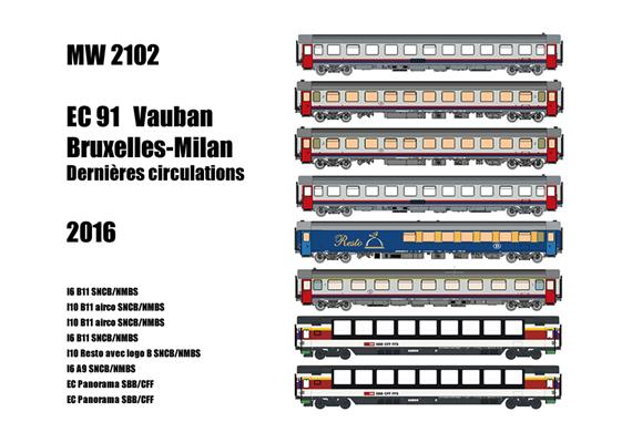 MW 2102 8 tlg. Personenwagen-Set Brüssel-Mailand EC 91 Vauban (2016)
