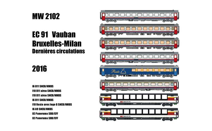 MW 2102 8 tlg. Personenwagen-Set Brüssel-Mailand EC 91 Vauban (2016)