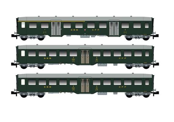 MW-Modell N-CH-220a Leichtstahlwagenset 3-tlg SBB, Spur N