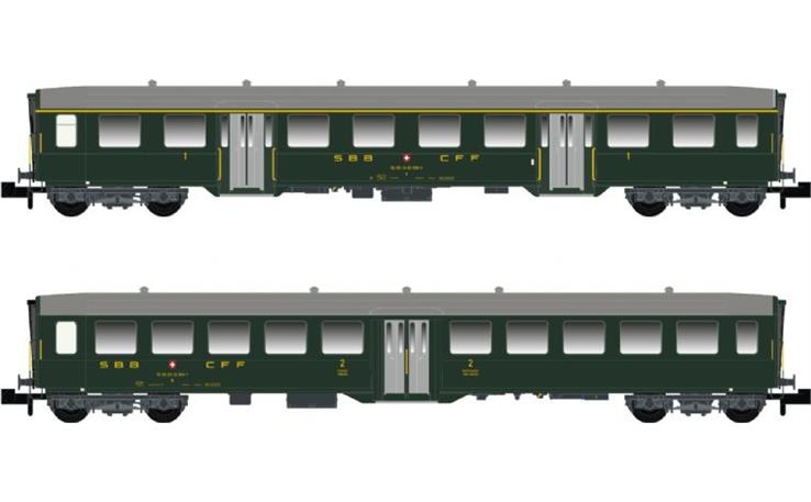 MW-Modell N-CH-220d Leichtstahlwagenset 2-tlg SBB, Spur N MW-Modell N-CH-220d Leichtstahlwagenset 2-tlg SBB, Spur N