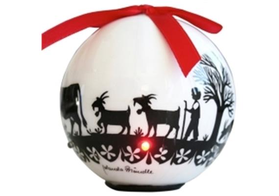 Ornament Dekokugel mit Scherenschnitt weiss/schwarz, 6 LED's, Ø 8cm