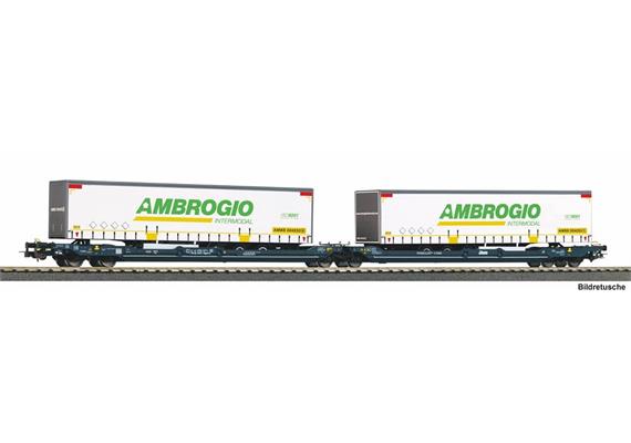 PIKO 24635 Doppeltaschenwagen T3000e mit 2 Trailer Ambrogio Wascosa, H0