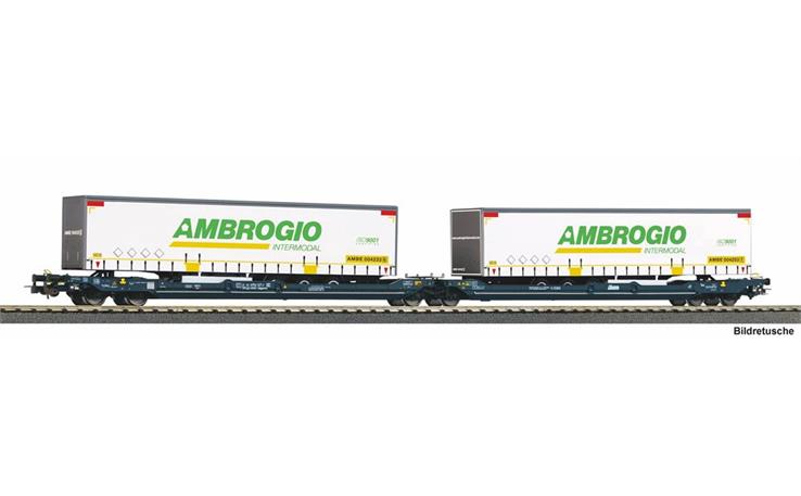 PIKO 24635 Doppeltaschenwagen T3000e mit 2 Trailer Ambrogio Wascosa, H0