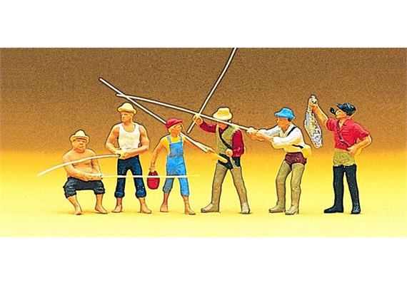 Preiser 10077 Angler und Sportfischer, Set mit 6 Figuren und Zubehör