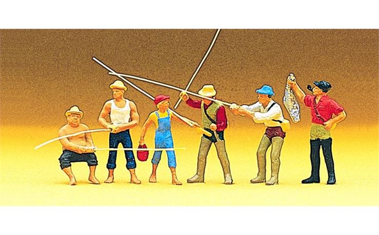 Preiser 10077 Angler und Sportfischer, Set mit 6 Figuren und Zubehör