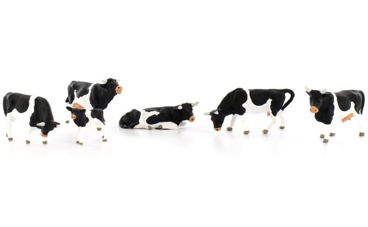 Preiser 10145 Kühe, schwarz gefleckt, Set mit 6 Figuren