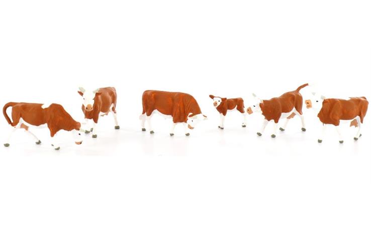 Preiser 10146 Kühe, braun gefleckt, Set mit 6 Figuren
