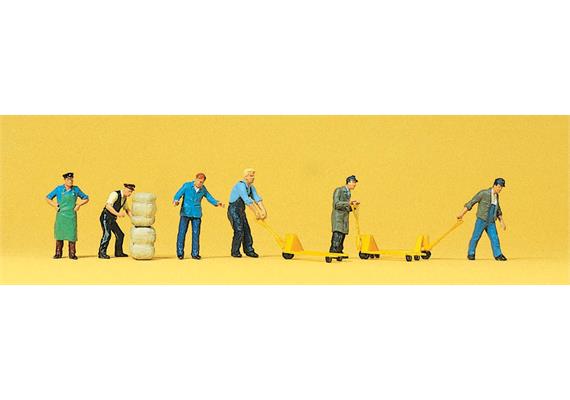 Preiser 10255 Güterbodenpersonal, Set mit 6 Figuren und Zubehör