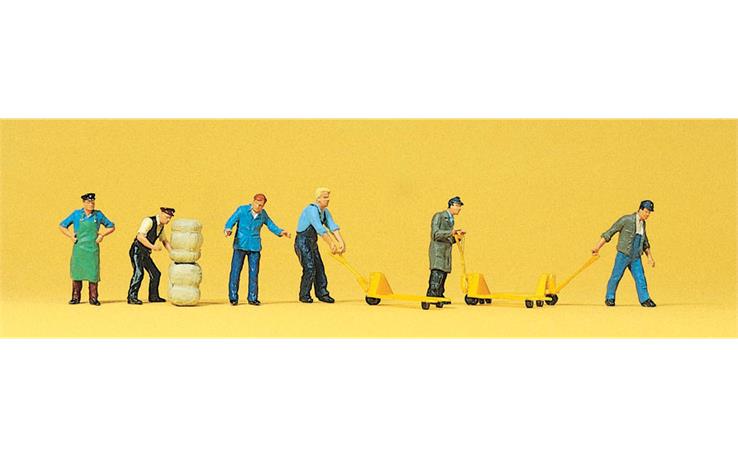 Preiser 10255 Güterbodenpersonal, Set mit 6 Figuren und Zubehör