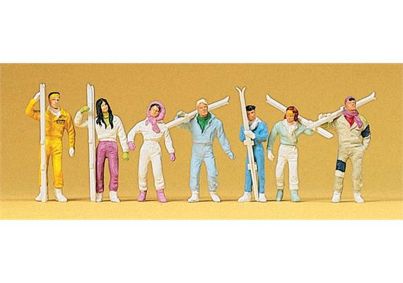 Preiser 10316 Wintersportler, Set mit 7 Figuren und Zubehör