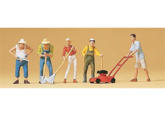 Preiser 10463 Bei der Gartenarbeit, Set mit 5 Figuren und Zubehör