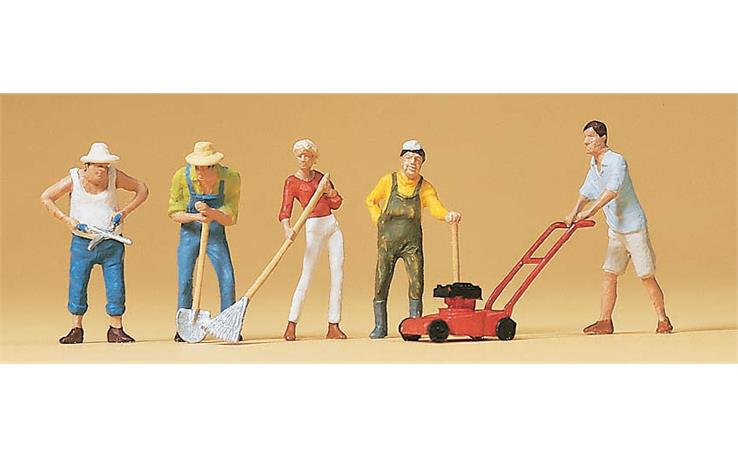 Preiser 10463 Bei der Gartenarbeit, Set mit 5 Figuren und Zubehör