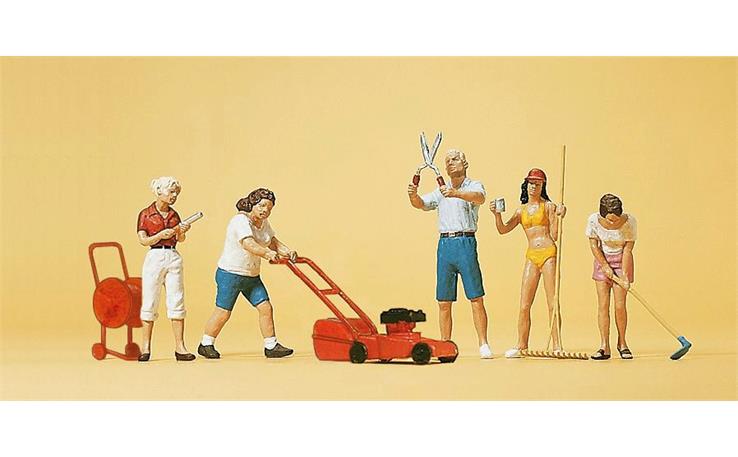 Preiser 10464 Hobbygärtner, Set mit 5 Figuren und Zubehör