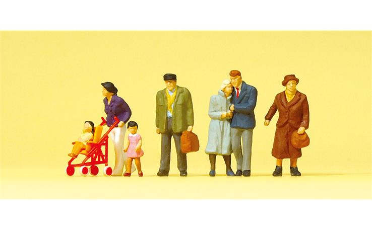 Preiser 10564 Passanten. Kinderwagen, Set mit 7 Figuren und Zubehör