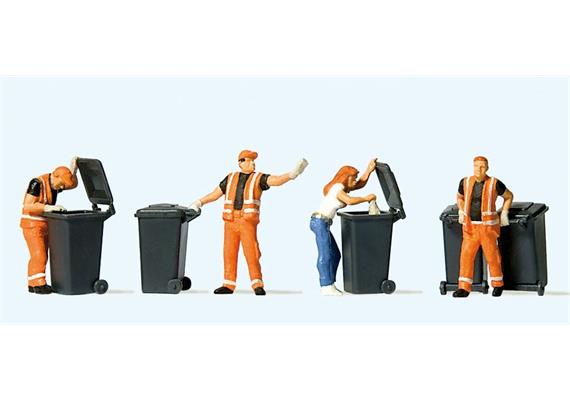 Preiser 10651 Leerung der Restmülltonne, Set mit 4 Figuren und Zubehör