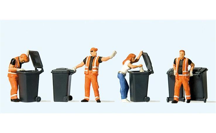 Preiser 10651 Leerung der Restmülltonne, Set mit 4 Figuren und Zubehör