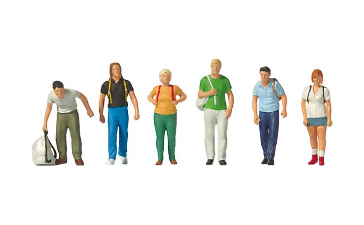 Preiser 10725 Bahnreisende mit Rucksack, Set mit 6 Figuren