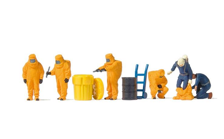 Preiser 10732 Feuerwehrmänner. Gelber Vollschutzanzug, Set mit 6 Figuren und Zubehör