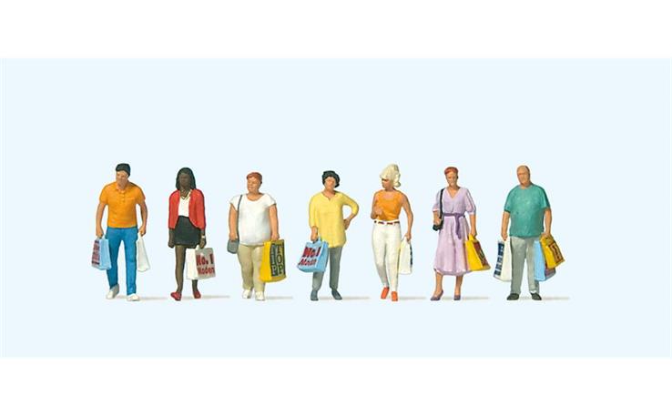Preiser 10737 Figuren-Set "Einkaufende auf der Parkbank", Set mit 6 Figuren und 3 Bänke