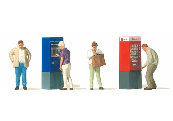 Preiser 10751 Am Automaten, Set mit 4 Figuren und Zubehör