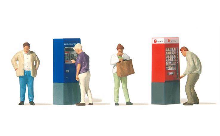 Preiser 10751 Am Automaten, Set mit 4 Figuren und Zubehör