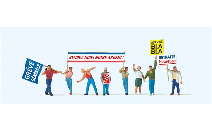 Preiser 10787 Demonstranten, Set mit 8 Figuren und Zubehör