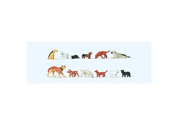Preiser 14165 Hunde und Katzen, Set mit 12 Figuren