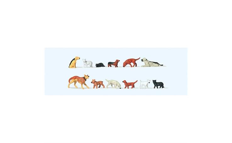 Preiser 14165 Hunde und Katzen, Set mit 12 Figuren