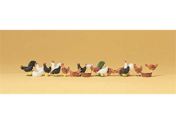 Preiser 14168 Hühner und Hähne, Set mit 18 Figuren
