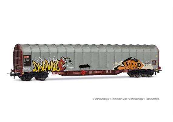 Rivarossi HR6681 Schiebeplanenwagen Rils grau mit Graffiti SBB, H0