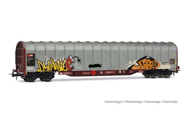 Rivarossi HR6681 Schiebeplanenwagen Rils grau mit Graffiti SBB, H0