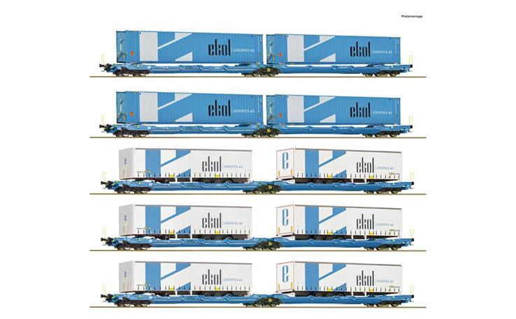 Roco 6600019 Display Doppeltaschen-Gelenkwagen T3000e Ekol 5-tlg EUROWAGON, H0