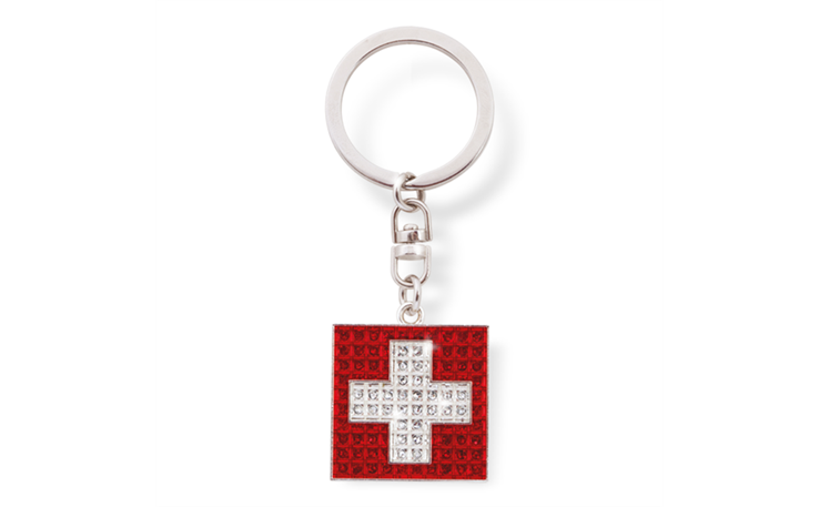 Schlüsselanhänger Glitzersteine Schweizer Kreuz, 3.2 x 3.2 cm