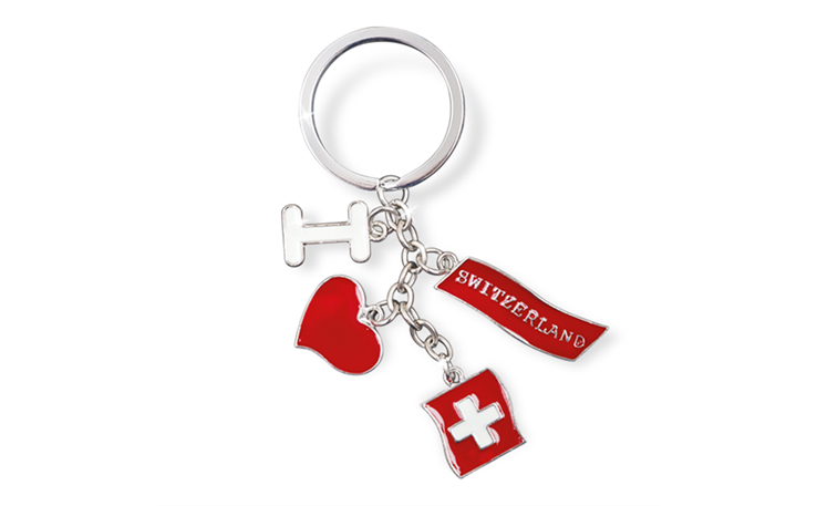 Schlüsselanhänger I love Switzerland mit 4 Charms, 5.5 x 1.5 cm