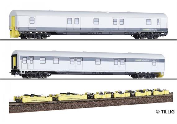 Tillig 70043 Set der RailAdventure GmbH, zwei Packwagen Dmz und Loco-Buggy-Set, H0